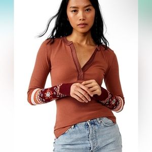 Nwt Free People Women's Mikah Layering Thermal Size Large Color Burnt Orange